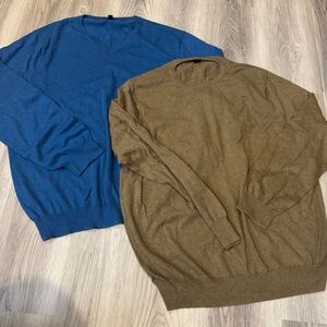 J.crew Men’s XXL Cashmere Blend Crew And V-neck Sweater Bundle. Olive Green/Blue